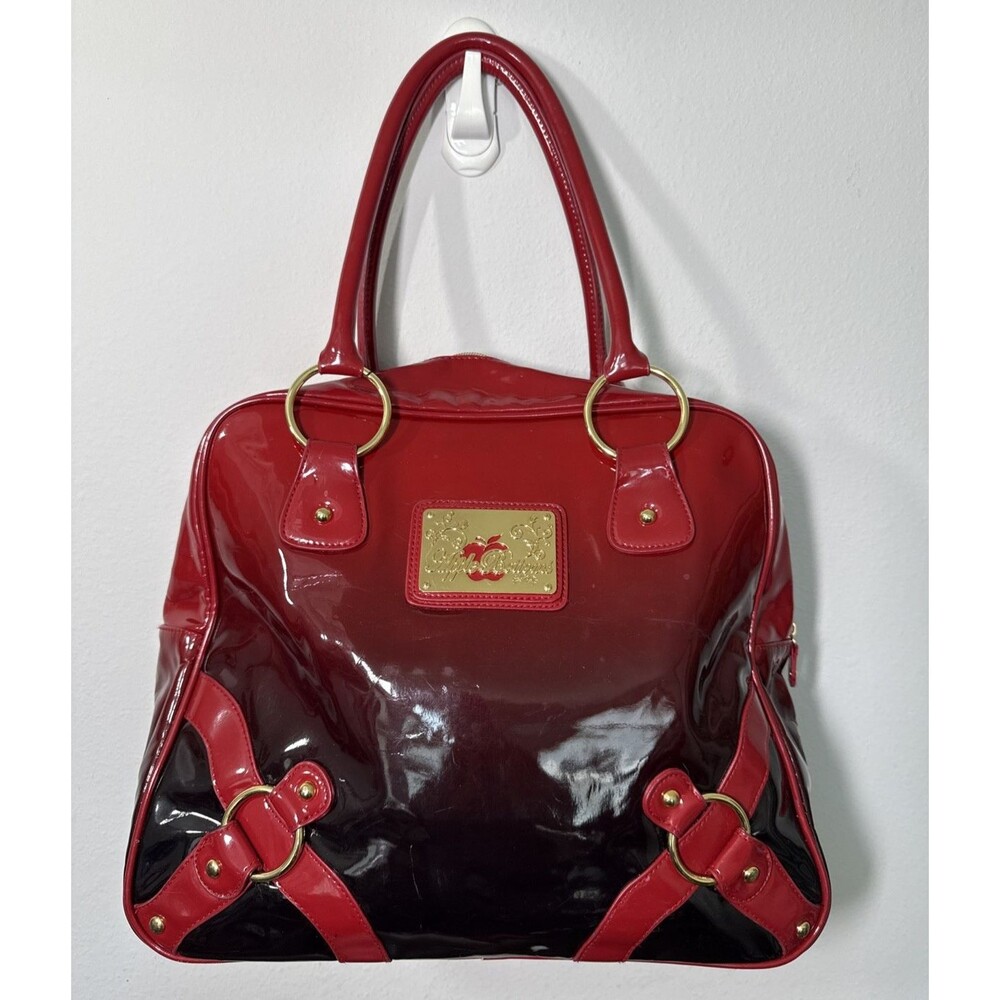 Apple Bottoms Large Faux Patent Leather Shiny Burgundy Red Bag Purse Tote Y2K